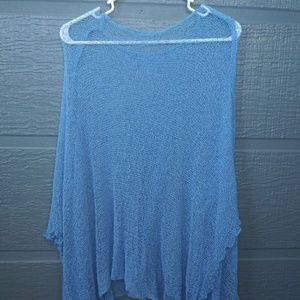 Blue Asymmetric Sheer Mesh Swimsuit Cover-up